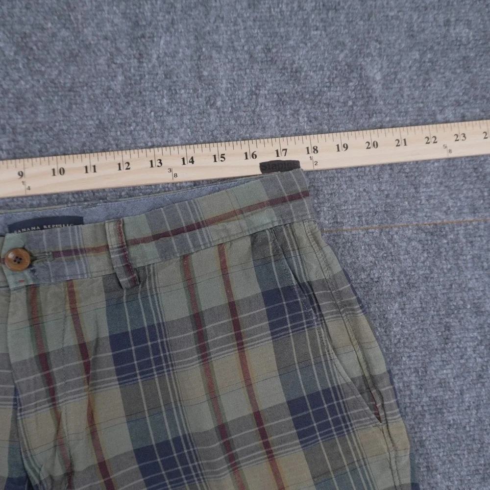Banana Republic Shorts Mens 35 Bundle Plaid‎ Green Navy Blue Linen Cotton Chino